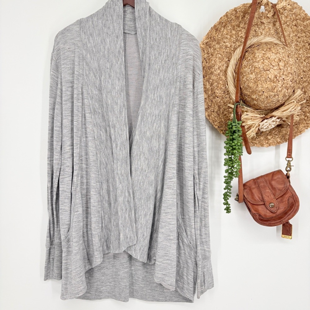 Athleta Medium Pranayama Restore Wrap Cardigan Open Front Light Grey Heather M